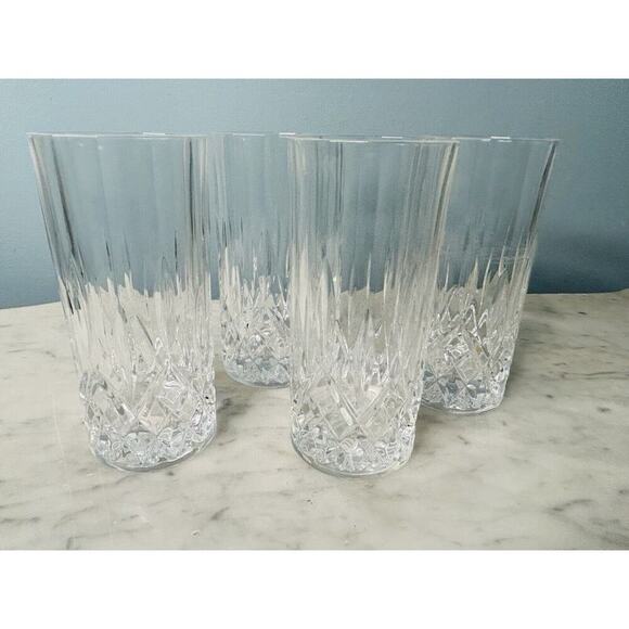 4 Royal Crystal High Ball Glasses Diamond Cut Pattern Height 5 7/8 inch Vintage - Picture 1 of 13